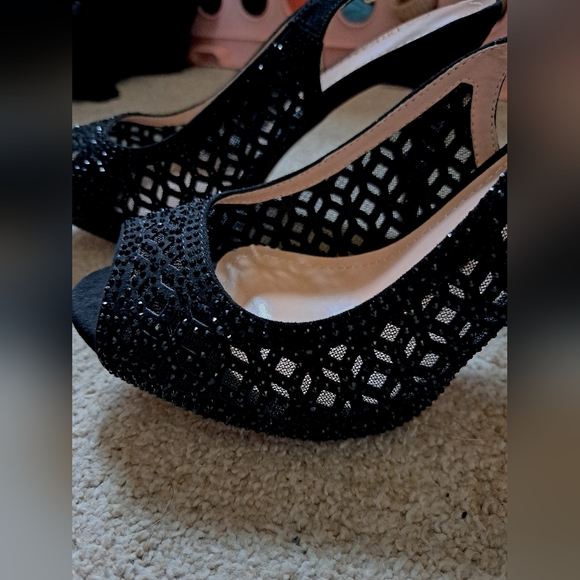 Peep Toe Rhinestone Pumps - Picture 3 of 5